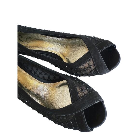 Adrianna Papell Jamie Peep Toe Pump Satin Heels Crystals Black 6M Evening Event - Picture 9 of 9